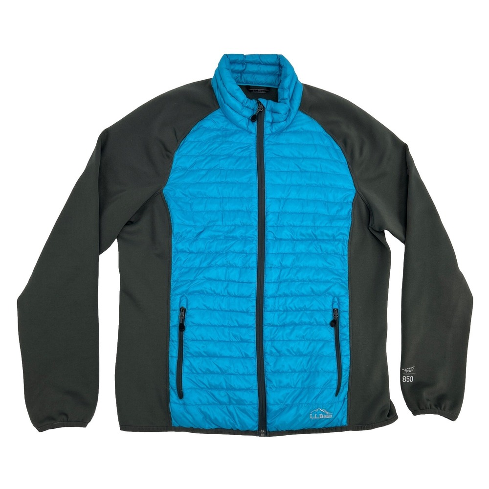 L.L. Bean 850 Downtek Goose Down Fleece Jacket Women's XL Reg Blue Gray Full Zip